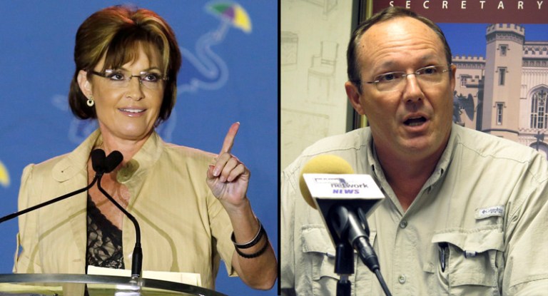 Former Alaska Governor Sarah Palin will be traveling to Louisiana to stump for Republican U.S. Senate candidate Rob Maness. Maness, a retired Air Force colonel and Tea Party favorite, is running against Democratic Sen. Mary Landrieu and Republican U.S. Rep. Bill Cassidy. (AP Photo/Melinda Deslatte, Bill Haber)