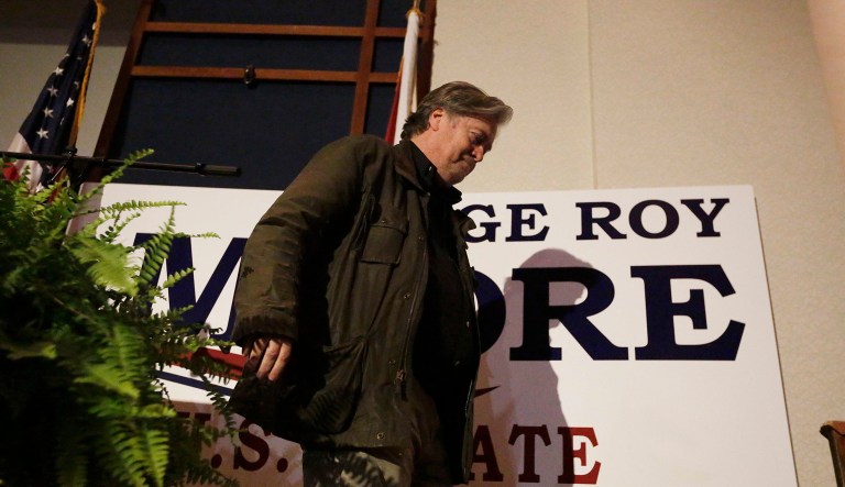 Former White House strategist Steve Bannon will join embattled Republican Alabama Senate candidate Roy Moore on the campaign trail ahead of the Dec. 5 special election, in spite of the numerous allegations of sexual misconduct Moore now faces. (AP Photo/Brynn Anderson)