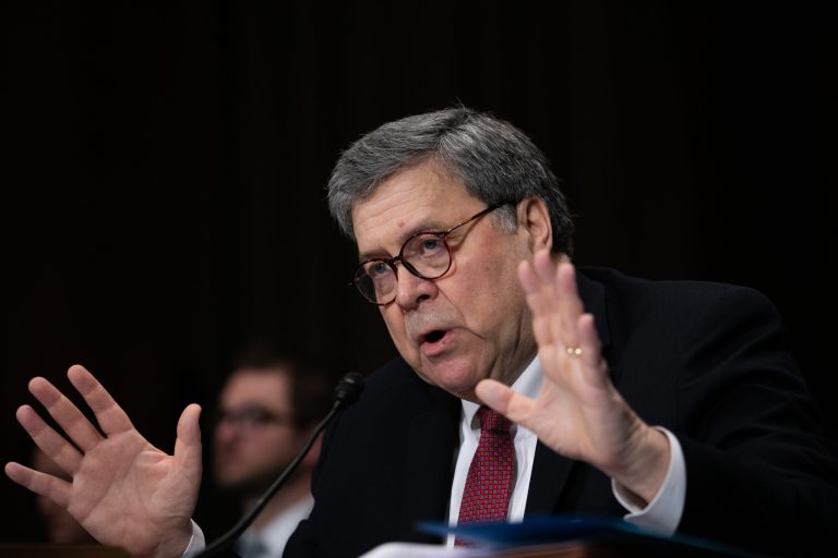 Attorney General William Barr testifies on Capitol Hill, Wednesday, May 1, 2019.