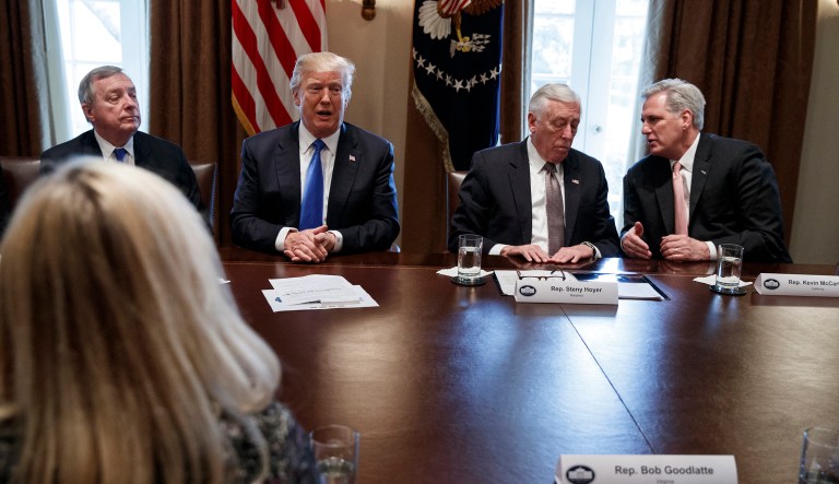 President Trump speaks during a meeting with lawmakers on immigration policy. (AP Photo/Evan Vucci)