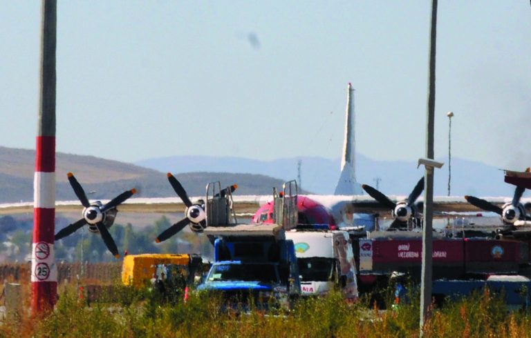 The Armenian plane that was forced to land, at Erzurum Airport, eastern Turkey, Monday, Oct. 15, 2012. Turkey's foreign ministry spokesman says Turkish authorities are searching the cargo of an Armenian plane bound for Syria. Selcuk Unal says Turkey granted the plane carrying aid for the Syrian city of Aleppo a permission to fly over its airspace only on condition it can search its cargo for possible military equipment. (AP Photo)