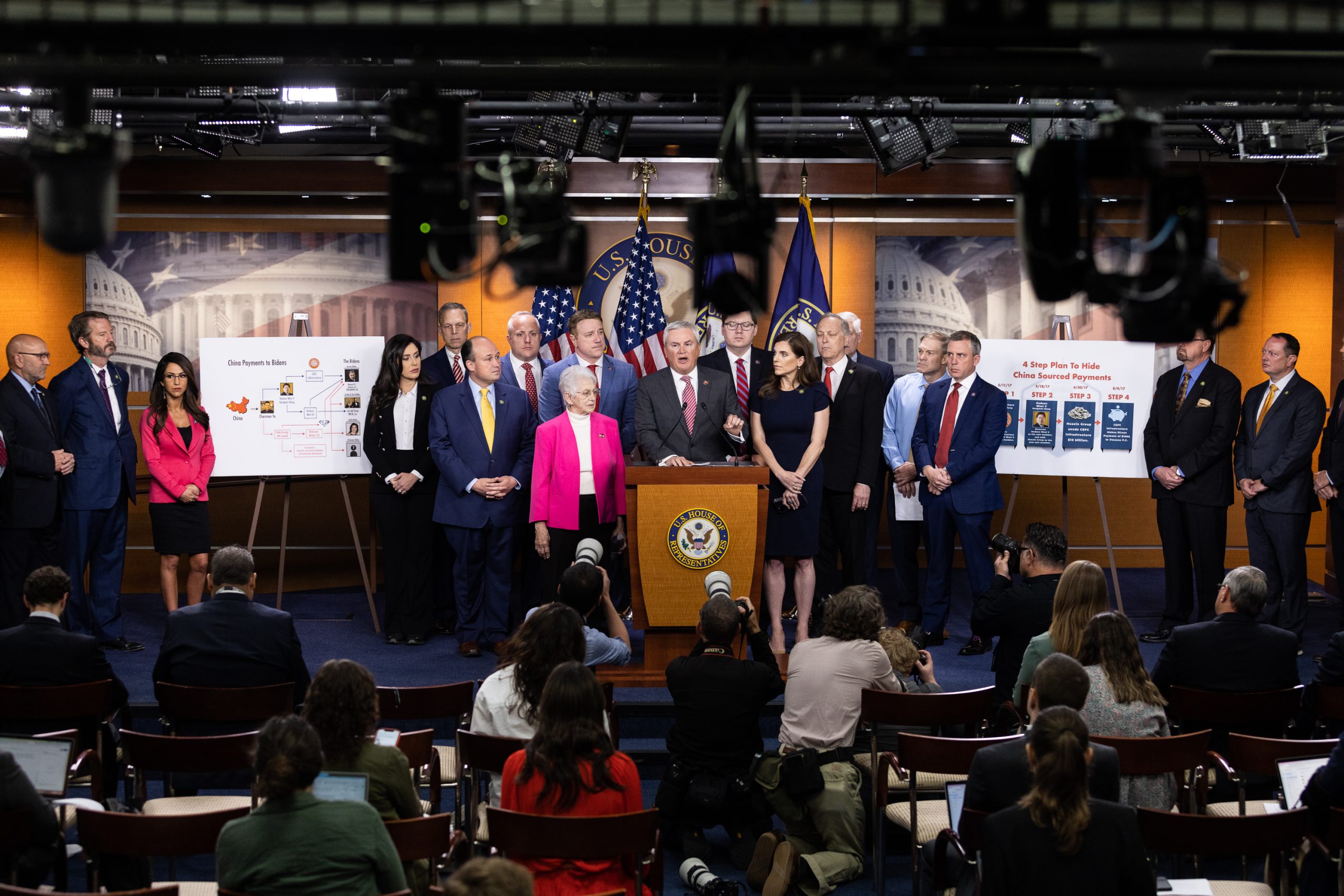House Committee on Oversight and Accountability Chairman Rep. James Comer (R-KY) speaks during a news conference on the committee's investigation into the Biden family on Capitol Hill in Washington, Wednesday, May 10, 2023.