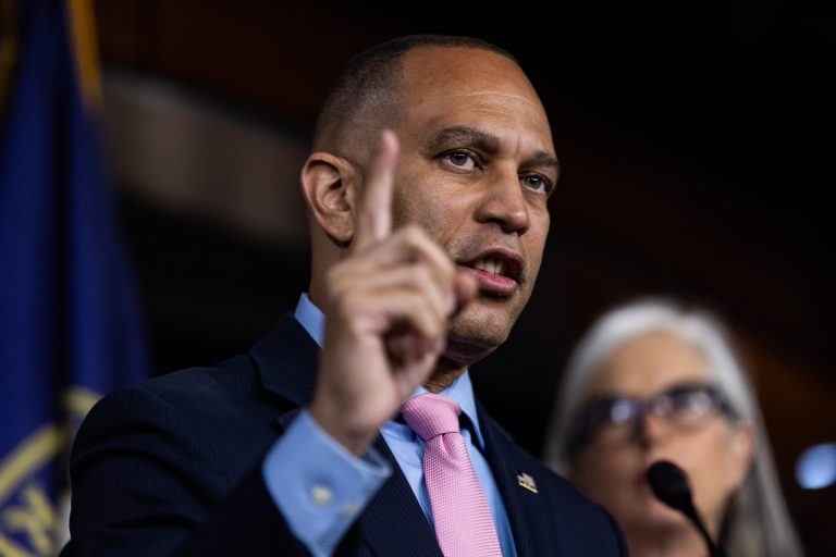 House Minority Leader Hakeem Jeffries, D-N.Y., talks to reporters about the closed-door meeting they had with fellow Democrats on the debt limit deal, at the Capitol in Washington, Wednesday, May 31, 2023. 
