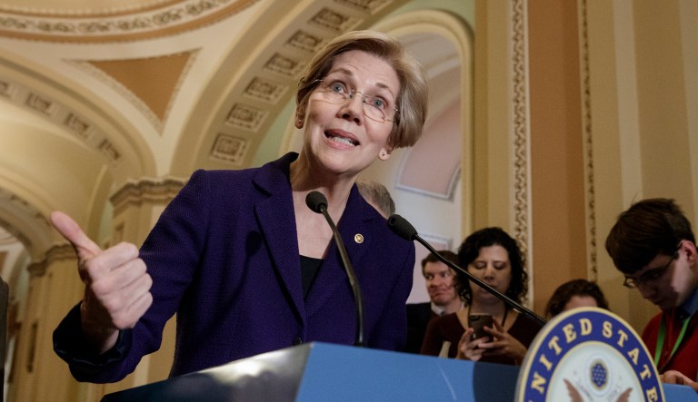 Sen. Elizabeth Warren, D-Mass., (pictured above) is set to attack a bipartisan banking relief bill by Senate Banking Committee Chairman Mike Crapo, R-Idaho. (AP Photo/J. Scott Applewhite)