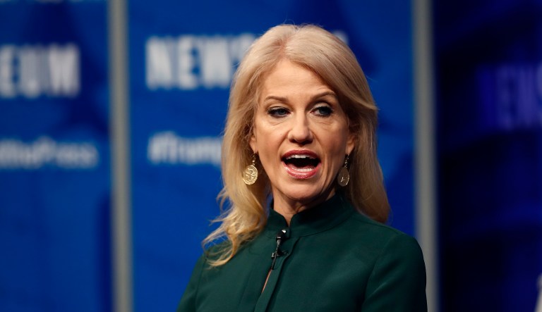 White House counselor Kellyanne Conway said that the media is displaying a double standard when it comes to sexism, in the wake of a CNN anchor rolling his eyes at her during an interview. (AP Photo/Carolyn Kaster)