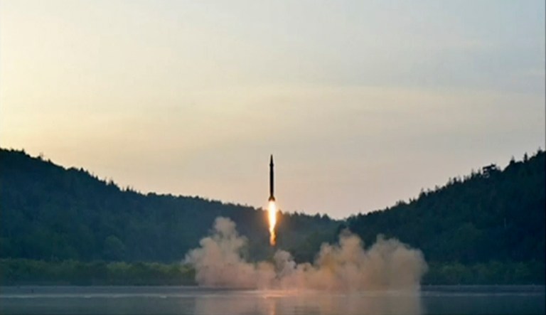This image made from video of an undated still image broadcasted in a news bulletin on Tuesday, May 30, 2017, by North Korea's KRT shows a missile launch. President Trump's Treasury Department imposed sanctions on a Russian-based company Thursday for aiding North Korea's nuclear weapons program. 