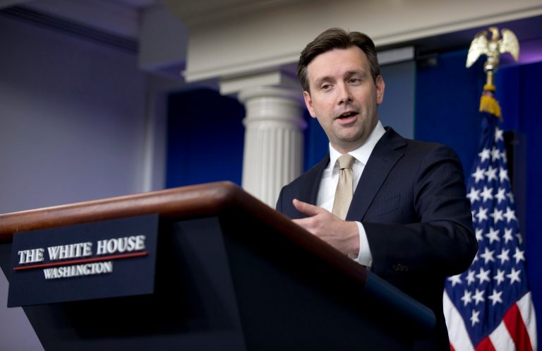 White House press secretary Josh Earnest speaks during the daily news briefing at the White House in Washington, Monday, June 15, 2015. Earnest discussed trade legislation and a private social event that took place at the White House Saturday night. (AP Photo/Carolyn Kaster)