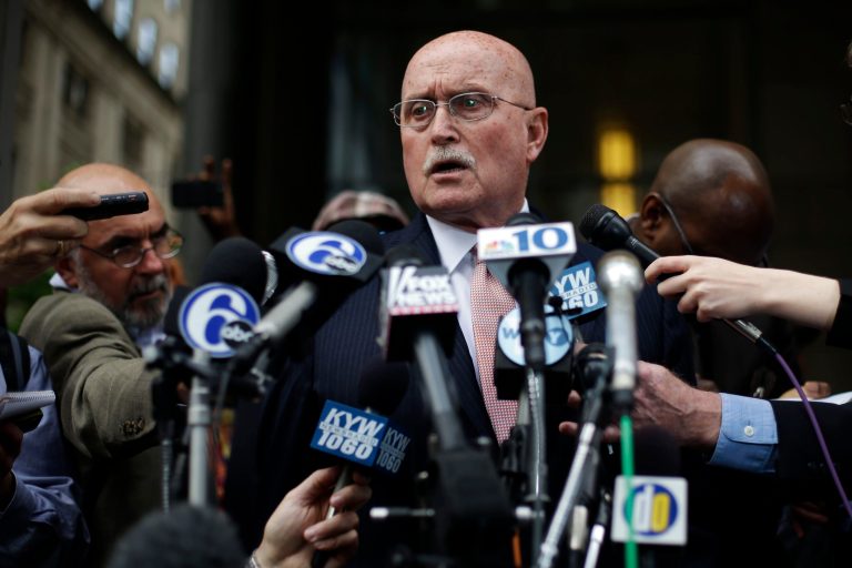 Jack McMahon, defense attorney for Kermit Gosnell, speaks at the courthouse in Philadelphia Monday, May 13, 2013. Gosnell was found guilty in the deaths of three babies and one woman who had undergone an abortion. (AP Photo/Matt Rourke)