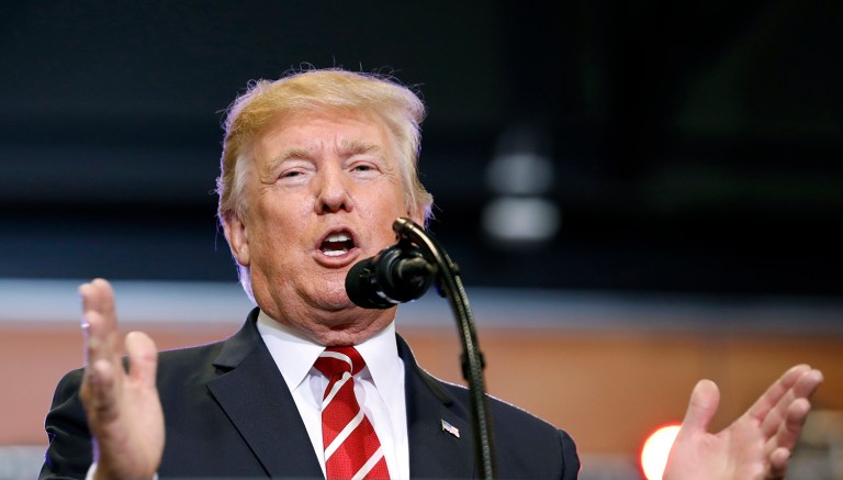 President Donald Trump speaks at a rally at the Phoenix Convention Center, Tuesday, Aug. 22, 2017, in Phoenix. (AP Photo/Alex Brandon)