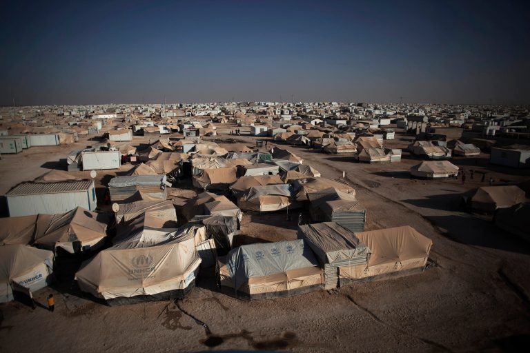 FILE - This Wednesday, Oct. 23, 2013 file photo, shows a general view of Zaatari refugee camp near the Syrian border in Jordan. The United Nations says it is alarmed at 