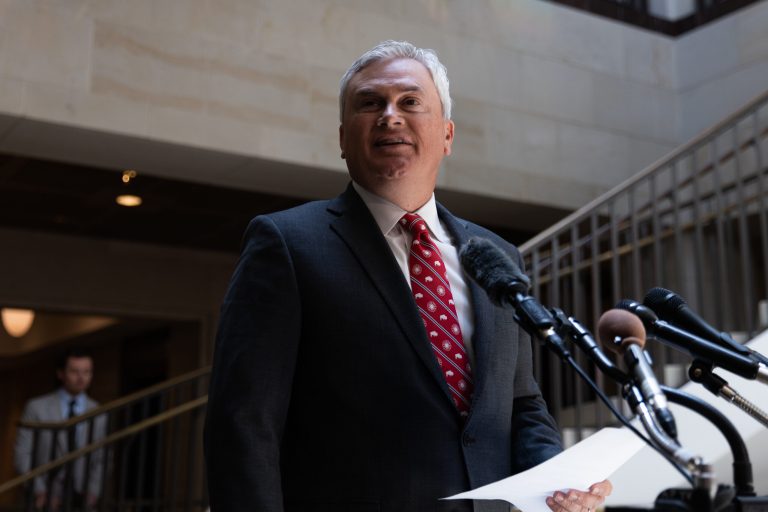 House Oversight and Accountability Committee Chair James Comer, R-Ky., speaks to reporters after he and Rep. Jamie Raskin, D-Md., the ranking member of the House Oversight and Accountability Committee, met with FBI officials to view confidential documents Comer demanded in his investigation of President Joe Biden's family, Monday, June 5, 2023, on Capitol Hill in Washington.