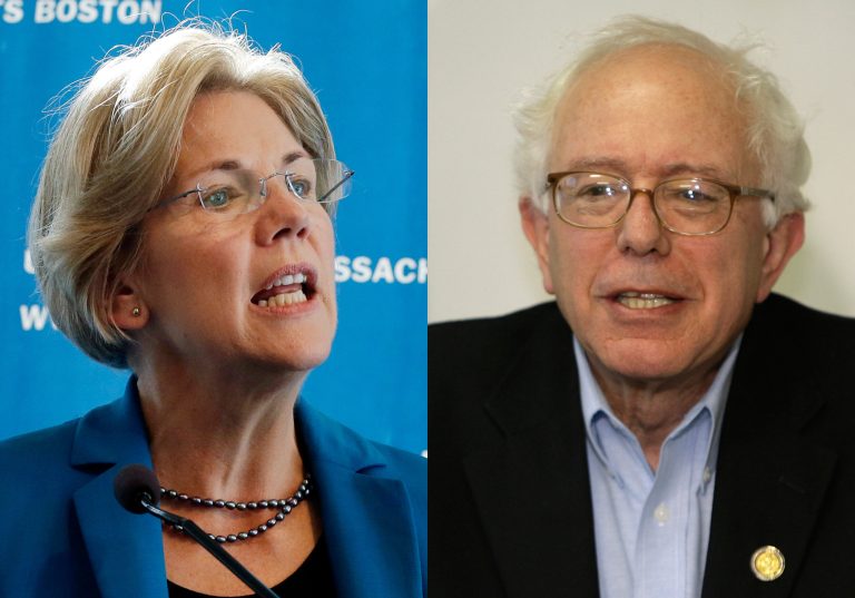 Sens. Elizabeth Warren, D-Mass., left, and Bernie Sanders, I-Vt. (AP images)