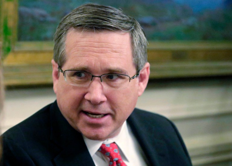 Illinois Sen. Mark Kirk won't be attending the Republican National Convention, instead will stay home and focus on his re-election. (AP Photo/M. Spencer Green)