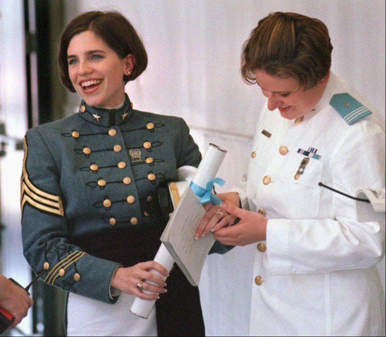 Nancy Ruth Mace becomes the first female graduate of The Citadel, Saturday, May 8, 1999, in Charleston, S.C. She will mount a Republican primary challenge against Sen. Lindsey Graham in South Carolina next year. (AP/Mic Smith)