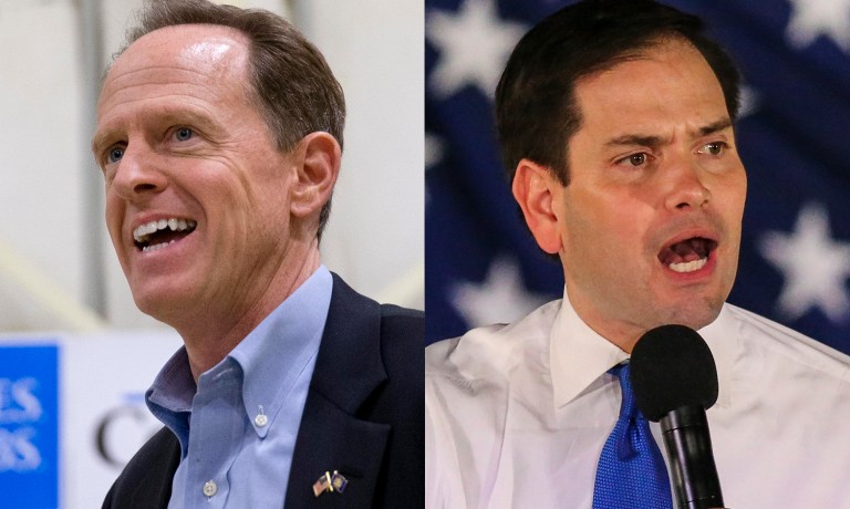 Sen. Pat Toomey and Marco Rubio hold leads against Democratic challengers in Pennsylvania and Florida. (AP Photos)
