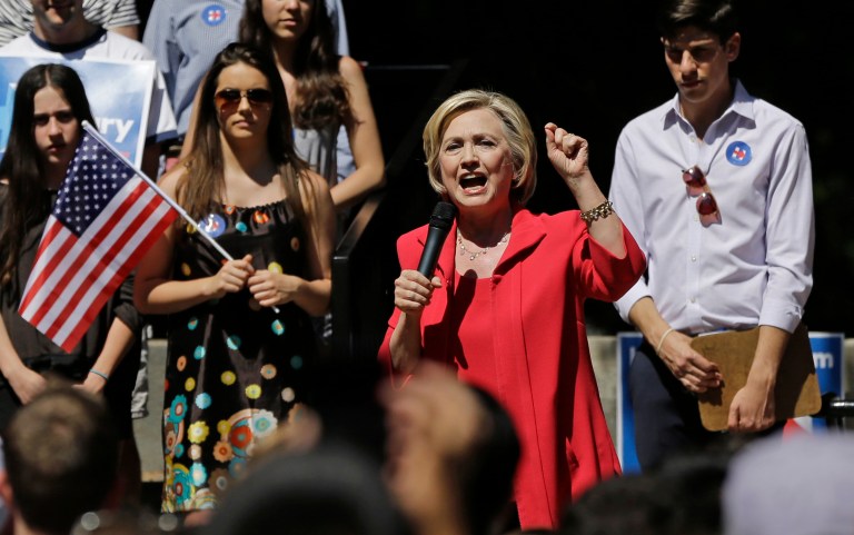 Democratic presidential candidate Hillary Rodham Clinton speaks during a campaign event, Friday, July 3, 2015, in Hanover, N.H. (AP Photo/Elise Amendola)