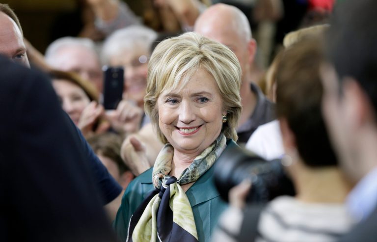 Democratic presidential candidate HillaryÂ Clinton will take center stage as the Democratic front-runner during the first debate.Â (AP Photo/Charlie Neibergall)