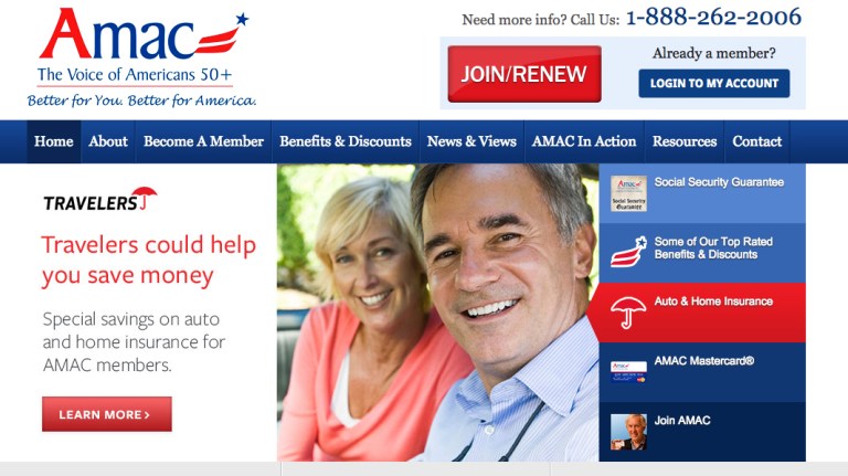 With 1.25 million active members compared to AARP's 37 million, AMAC has a ways to go until it can match AARP's lobbying clout. (Screenshot from www.amac.us)