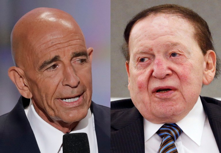 Los Angeles billionaire Tom Barrack and billionaire casino magnate Sheldon Adelson have been selected to lead Trump's inaugural committee. (AP Photos)