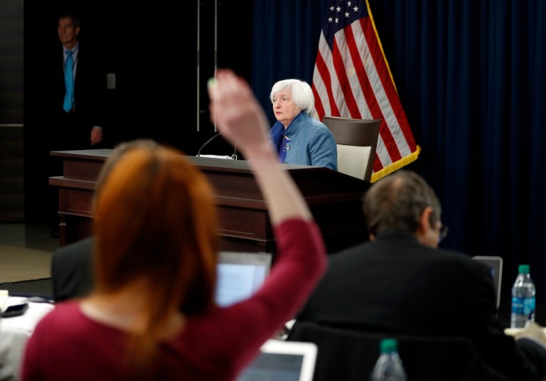 Fed chief tells University of Baltimore graduates that the current job market is the strongest in a decade. (AP Photo/Alex Brandon)