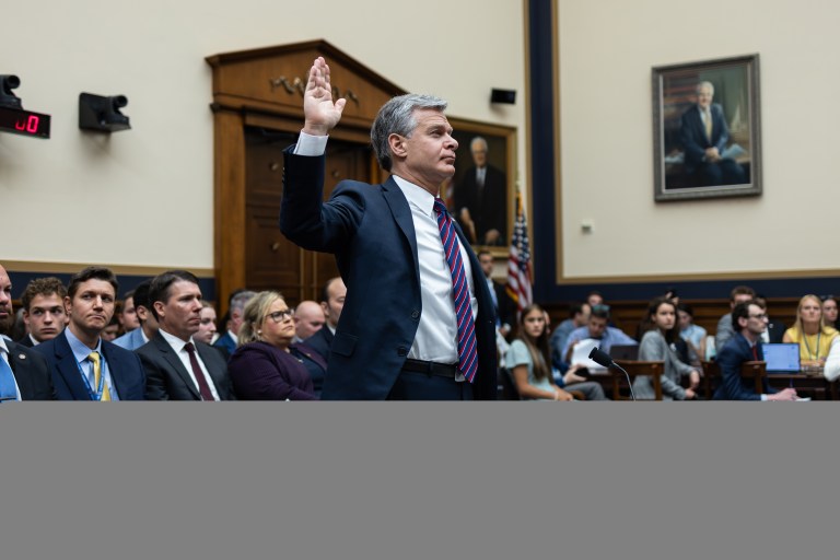 FBI Director Christopher Wray attends a House Committee on the Judiciary oversight hearing, Wednesday, July 12, 2023, on Capitol Hill in Washington.