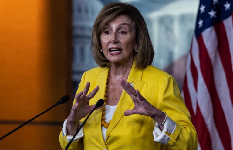 Speaker of the House Nancy Pelosi talks to the media on Capitol Hill in Washington, D.C., on Thursday.