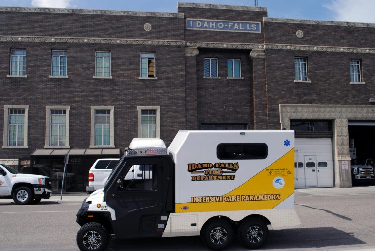 This undated photo provided by the City of Idaho Falls shows an Off-Road mini-ambulance in Idaho Falls, Idaho. The Fire Department obtained a mini-ambulance for reaching injured patients in difficult locations. (AP Photo/City of Idaho Falls, Kerry McCullough)