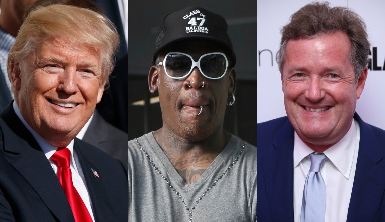 Donald Trump, Dennis Rodman and Piers Morgan could be just the trio to talk to Kim Jong Un. (Photo by Joel Ryan/Invision/AP)