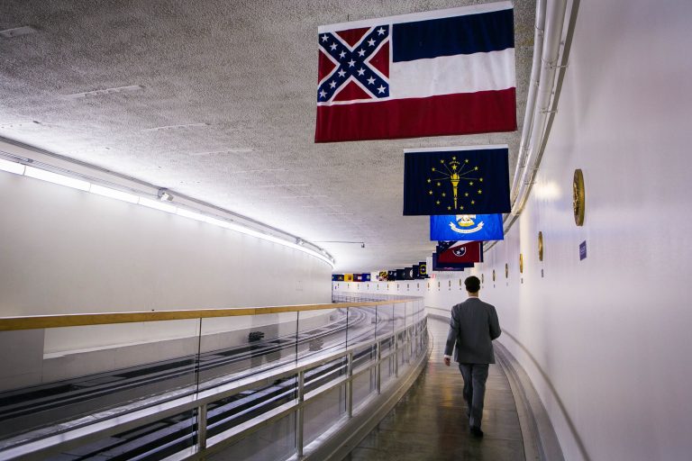 The House Administration Committee announced the flags will not be restored to the wall of a tunnel that leads from the Capitol to the Rayburn House Office Building. (Graeme Jennings/Examiner)