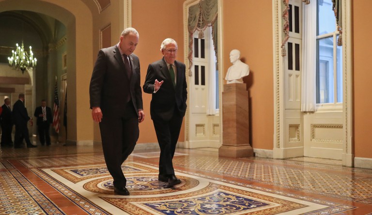 There is no guarantee Senate lawmakers can pass any immigration reform bill. But Majority Leader Mitch McConnell (pictured right), fulfilling a promise he made to both parties last month, will initiate the process on Monday. (AP Photo/Pablo Martinez Monsivais)
