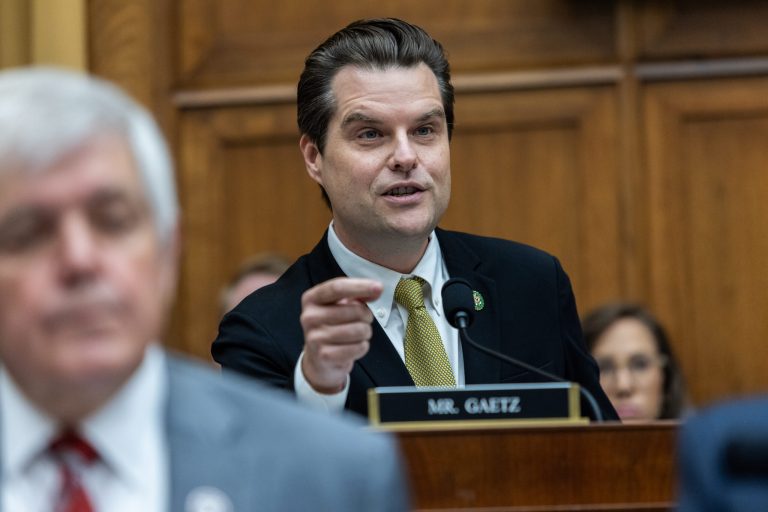 US Republican Representative Matt Gaetz of Florida questions Attorney General Merrick Garland during a hearing of the House Committee on the Judiciary oversight of the US Department of Justice, on Capitol Hill in Washington, DC, September 20, 2023. 