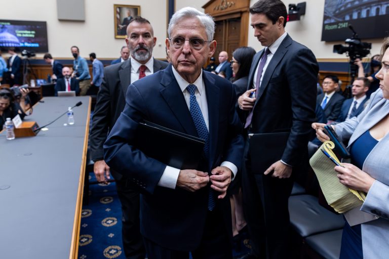 Attorney General Merrick Garland leaves after testifying during a hearing of the House Committee on the Judiciary oversight of the Department of Justice on Capitol Hill in Washington, D.C., Sept. 20, 2023. 