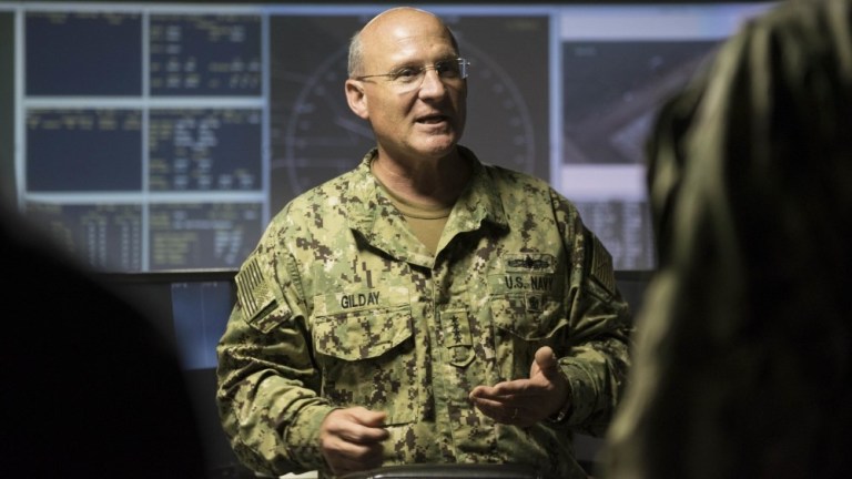 Chief of Naval Operations Adm. Mike Gilday meets with Sailors during a ship visit aboard the guided-missile cruiser USS Princeton Sept. 26, 2019. 