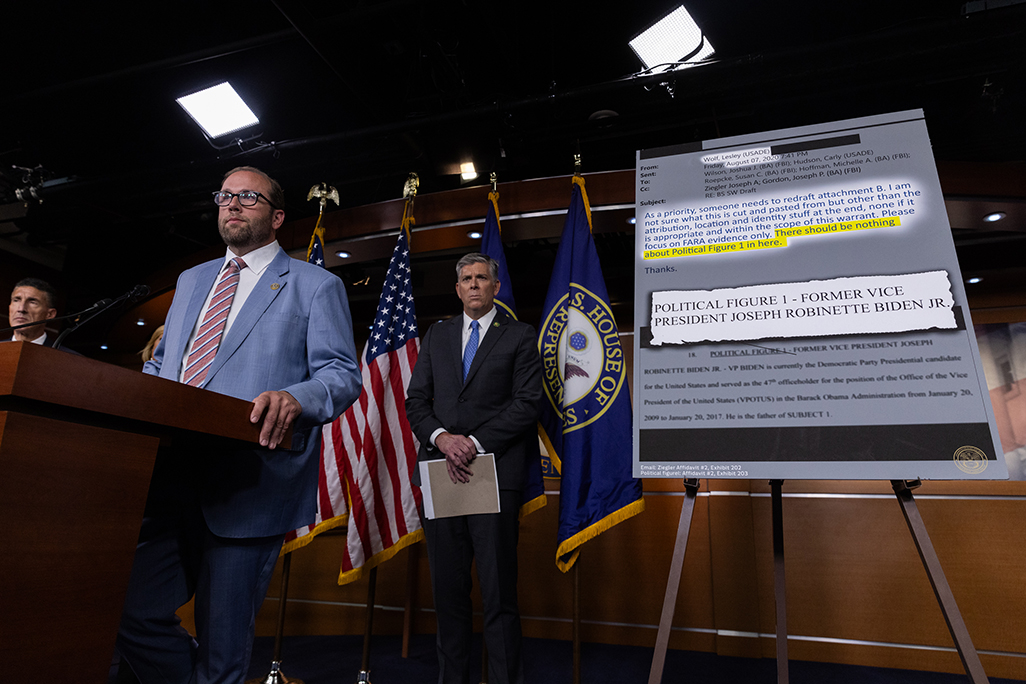 House Ways and Means Committee Chairman Jason Smith (R-MO) holds a press conference on Sept. 27, 2023, after the committee released new evidence for the impeachment inquiry of President Joe Biden.