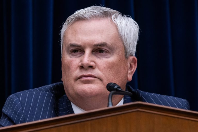 Rep. James Comer (R-KY), committee chairman, listens during a House Oversight Committee hearing on impeaching President Joe Biden, Sept. 28, 2023.