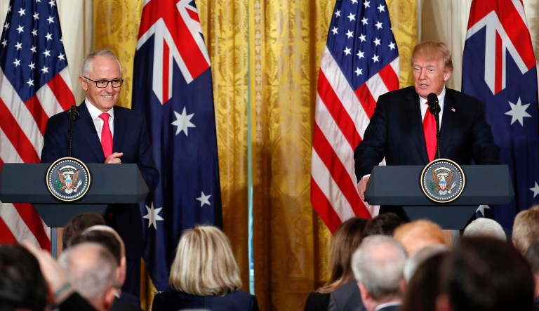 President Trump and Australian Prime Minister Malcolm Turnbull speak during a news conference at the White House. 