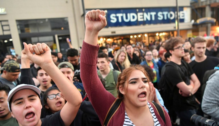 Threatening universities with the loss of federal funding would pull colleges back to focusing on freedom of expression and academics. (AP Photo/Josh Edelson)