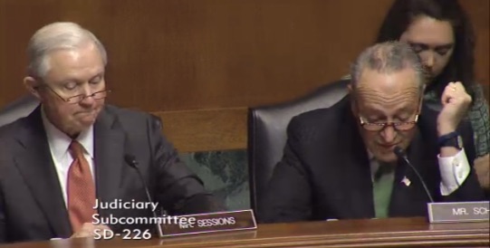 Sen. Jeff Sessions, R-Ala., right, and Sen. Chuck Schumer, D-N.Y., clashed on immigration.