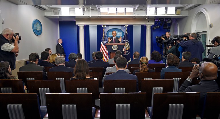 Reince Priebus made a comment Wednesday about reconsidering how the daily press briefing is conducted, and some journalists immediately saw it as a threat to end the daily briefings altogether. (AP Photo/Susan Walsh)