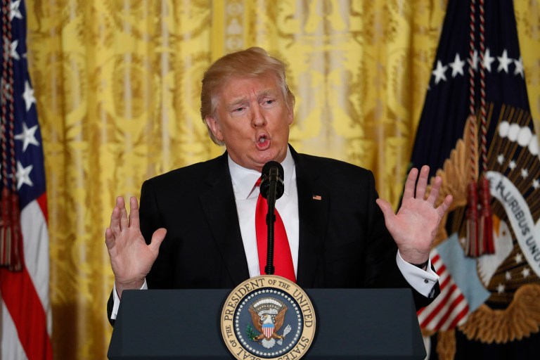 President Donald Trump spoke on immigration and other topics during a news conference Thursday in the East Room of the White House in Washington. (AP Photo/Pablo Martinez Monsivais)