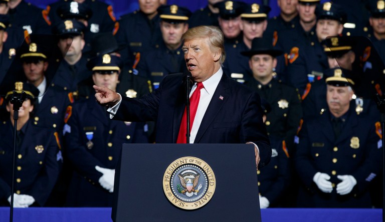 White House press secretary Sarah Sanders said Monday the president was making a joke. (AP Photo/Evan Vucci)