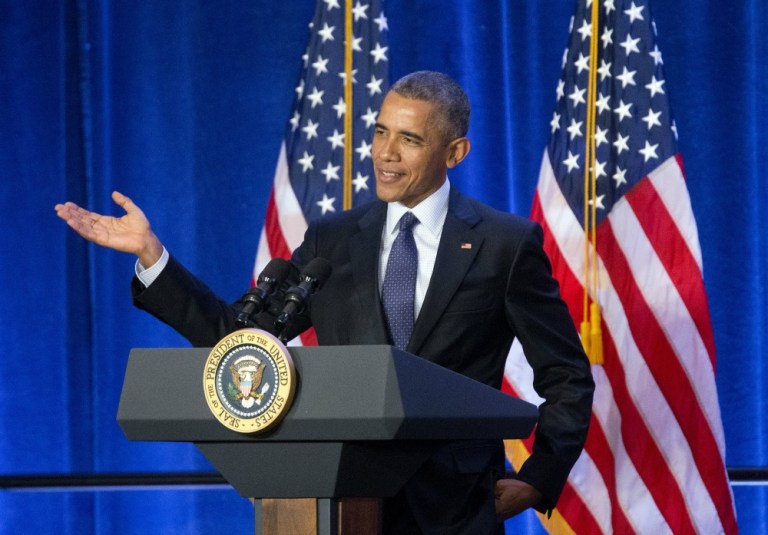 President Obama didn't mention by name Donald Trump, the GOP presidential front-runner. But he took a jab at Trump's proposal to temporarily halt Muslims from entering the United States. (AP Photo)