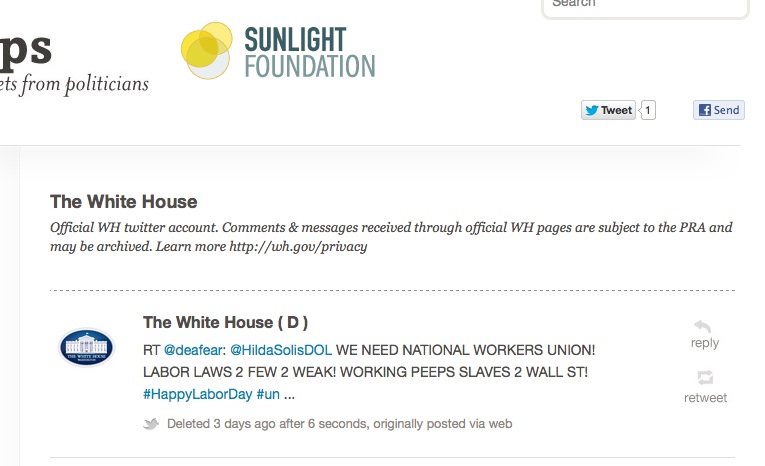 W.H. Retweets: ‘WORKING PEEPS SLAVES 2 WALL ST!’