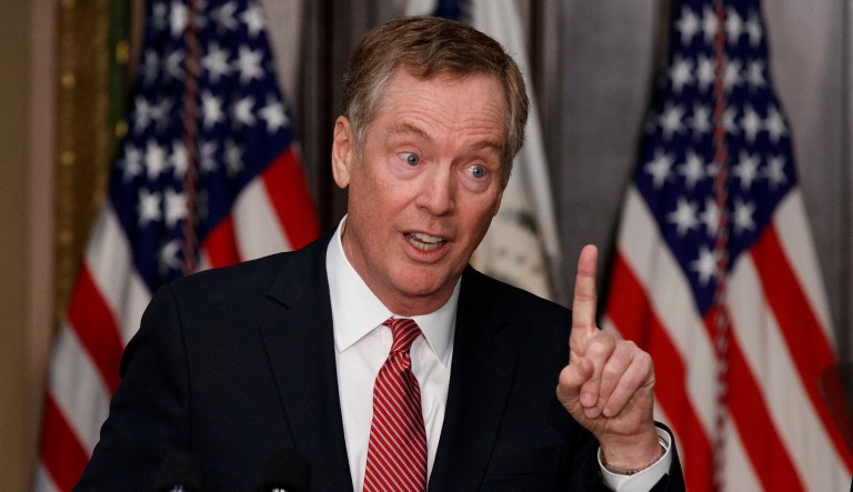 U.S. Trade Representative Robert Lighthizer said Wednesday that President Trump doesn't believe current U.S. trade deals amount to a free trade system because they resulted in trade deficits. (AP Photo/Evan Vucci)