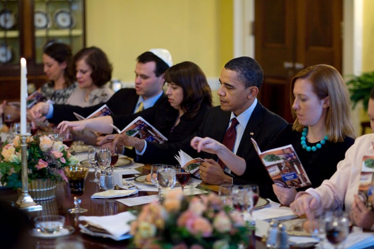 President Barack Obama and the first family mark the beginning of Passover with a Seder with friends and staff in the White House. President Trump will continue to host the White House Seder, a tradition that began with Obama. (Official White House Photo by Pete Souza)