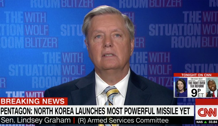 Sen. Lindsey Graham, R-S.C., said Tuesday on CNN that North Korea is putting itself in greater jeopardy with every test it runs in defiance of international pressure to get it to halt its nuclear weapons and missile programs. (screenshot)