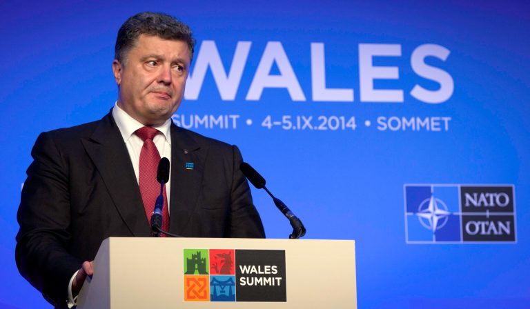 Ukrainian President Petro Poroshenko speaks during a media conference during a NATO summit at the Celtic Manor Resort in Newport, Wales on Thursday, Sept. 4, 2014. In a two-day summit leaders will discuss, among other issues, the situation in Ukraine and Afghanistan. (AP Photo/Virginia Mayo)