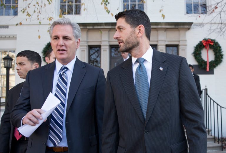 Speaker of the House Paul Ryan, R-Wis., right, and Majority Leader Kevin McCarthy, R-Calif., have said that they will stick to the agreed-upon spending increase. (AP Photo)