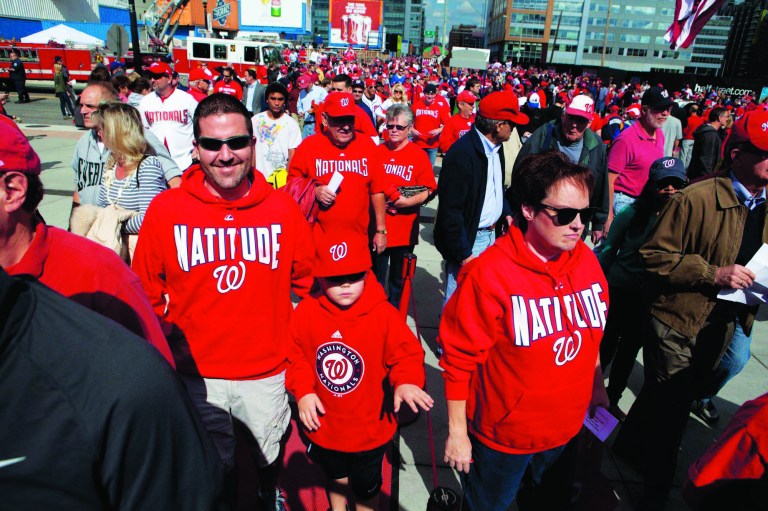 Graeme Jennings/The Washington Examiner
A crowd of 45,017 -- the largest in Nationals Park history -- wasn't dissuaded from attending despite an early afternoon start time that meant many had to skip school or work.