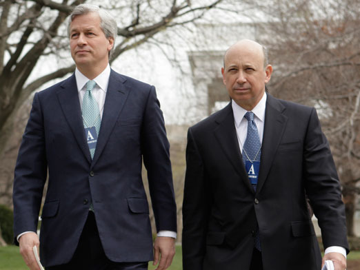  JP Morgan chief Jamie Dimon and Goldman Sachs CEO Lloyd Blankfein visit the Obama White House (AP Photo) 